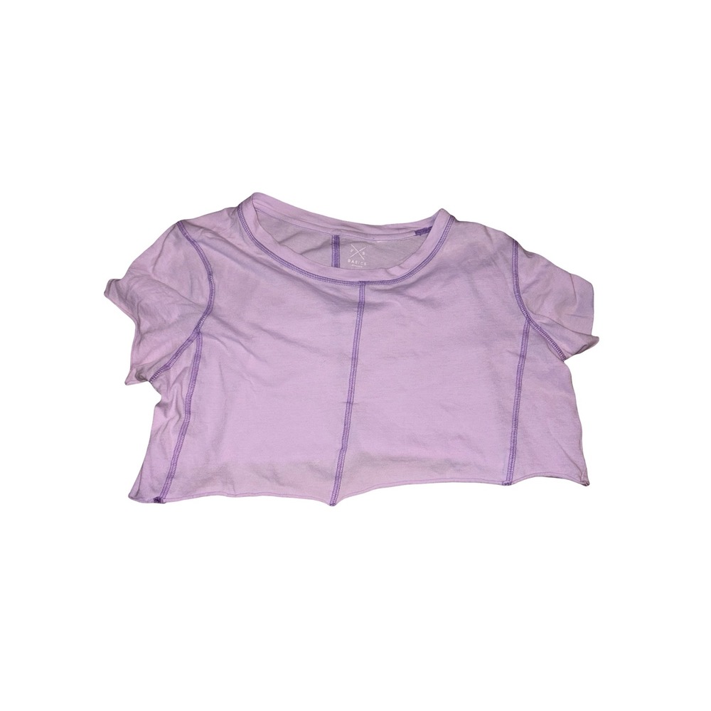 PacSun‎ PS Basics Purple Exposed Stitch Crop Top Raw Hem Short Sleeve Tee Medium
